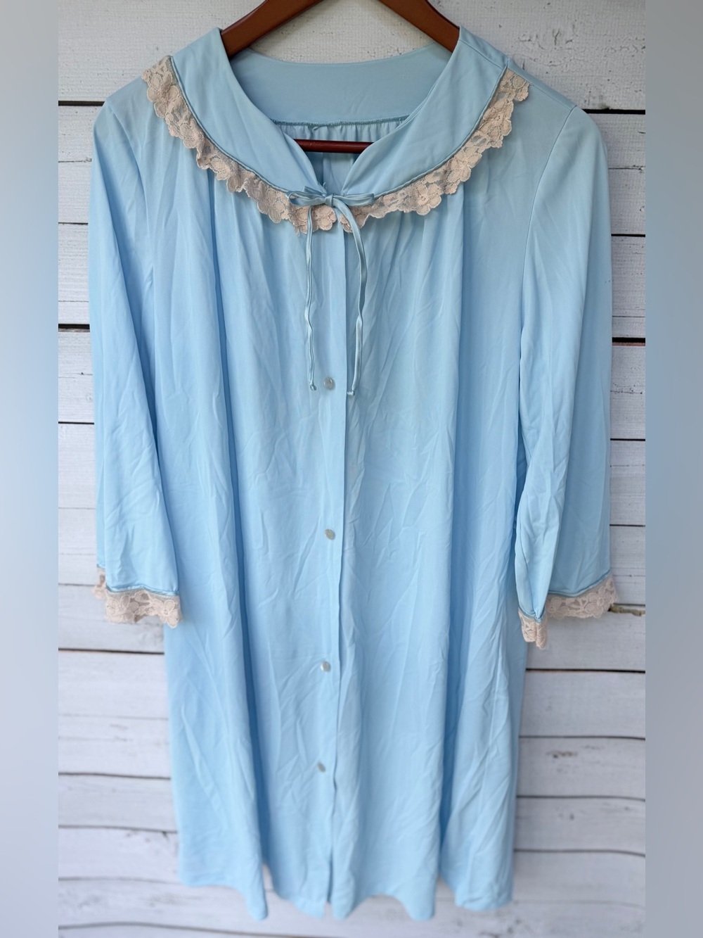 VINTAGE Button-Front Nightgown with Cream Lace Collar